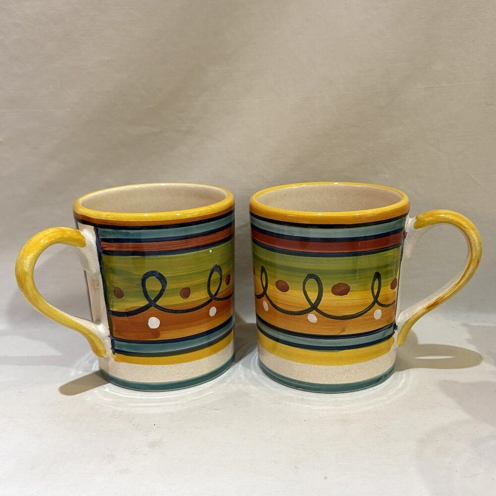 Pair of Deruta Pottery Coffee Mug Hand Painted Made in Italy